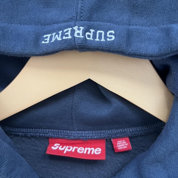 Supreme Kids Hoodie in Navy with Gold Winged S - Picture 2 of 4